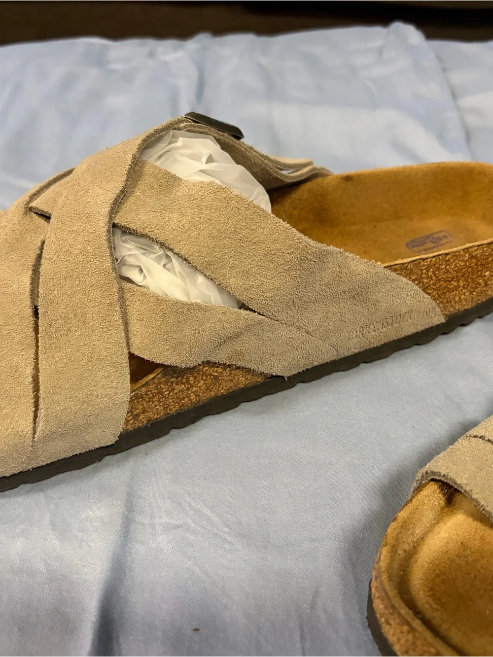 Birkenstock Taupe Lugano Suede Crisscross Buckle Sandals